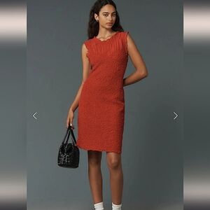 Anthropologie Mock-Neck pink red Textured midi Mini Dress sleeveless size XL